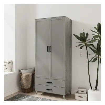 (Ash Grey & Grey) DEVON 180cm Modern Wardrobe Door Drawer Bedroom Storage with Hanging Rail