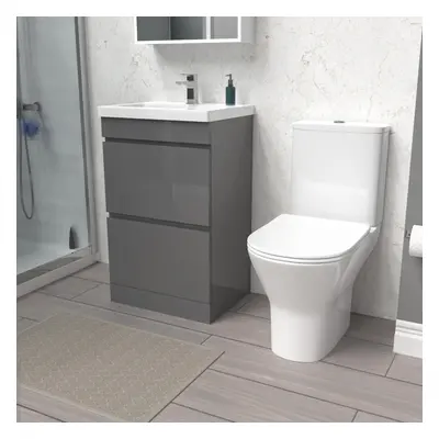 Nes Home 500mm Gloss Steel Grey Drawers Basin Vanity & Close Coupled Toilet