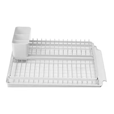 Dish Drying Draining Rack (Large / Light Grey) Easy-Clean Drip Tray & Removable Cutlery Basket, 