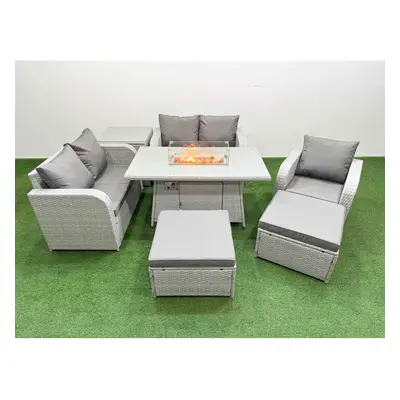 Fimous High Back Poly Rattan Garden Furniture Set with Reclining Chair Loveseat Sofa Firepit Din