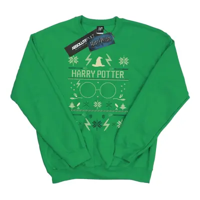 (S, Irish Green) Harry Potter Mens Christmas Pattern Sweatshirt