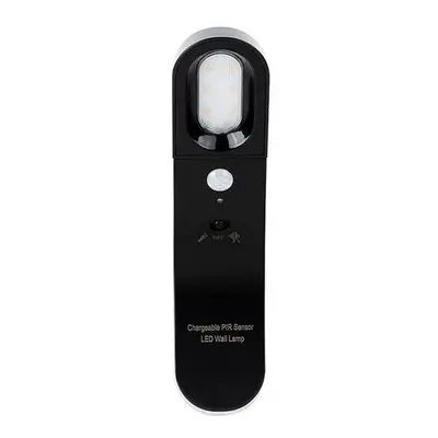 (Black, White Light) Rotatable LED Wall Light Human Body Sensor Night Light USB Chargeable PIR S