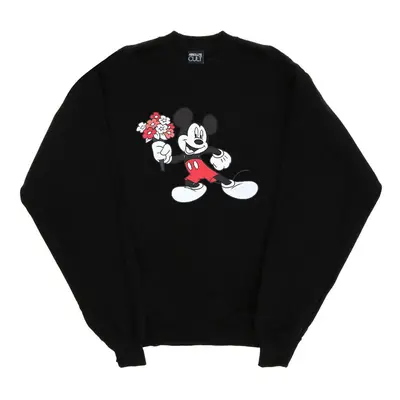 (S, Black) Disney Mens Mickey Mouse Flower Sweatshirt