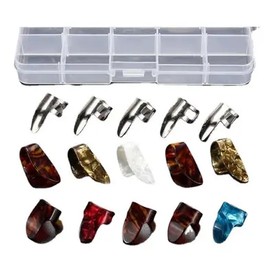 15pcs Multicolor Stainless Steel Celluloid Thumb Finger Guitar Picks With Case