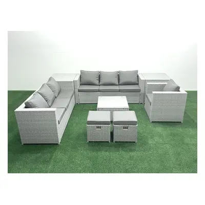 Fimous Wicker PE Rattan Sofa Garden Furniture Set with Armchair Square Coffee Table Small Footst