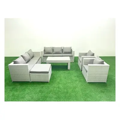 Fimous Outdoor Garden Furniture Rattan Sofa Set with Armchairs Oblong Coffee Table Big Footstool