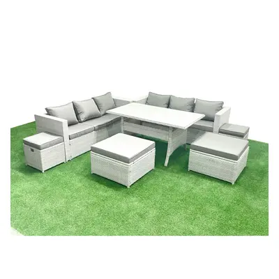 Fimous Rattan Garden Furniture Set Outdoor Seater Patio Dining Sets with Glass Top Dining Table 