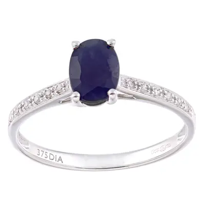 (Q) Jewelco London 9ct White Gold Women Oval Sapphire Engagement Ring