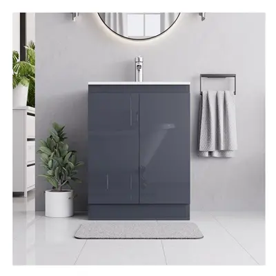 (Denvor Grey 600mm) Floor Standing Bathroom Vanity Unit With Basin