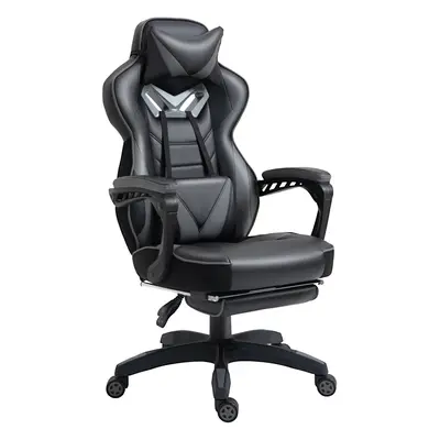 Vinsetto Gaming Chair Ergonomic Reclining Manual Footrest Wheels Stylish Grey