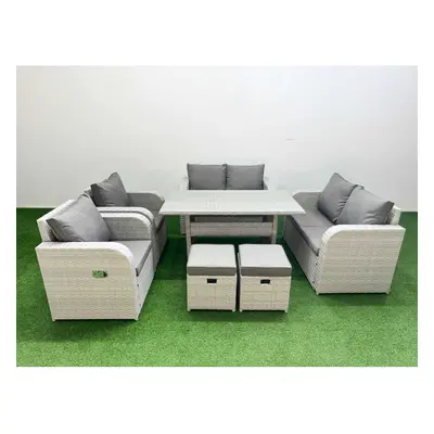 Fimous Seater Outdoor Reclining Chair Love Sofa Set Rattan Garden Furniture Set with2 Stools Lig