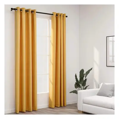 vidaXL Linen-Look Blackout Curtains with Grommets 2pcs Yellow 140x245cm