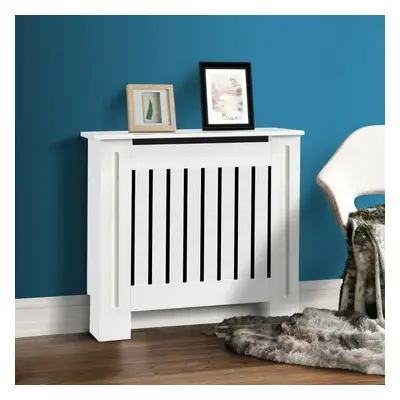 (Small) White Radiator Cover Vertical Modern Traditional MDF Wood Grill Cabinet Shelf