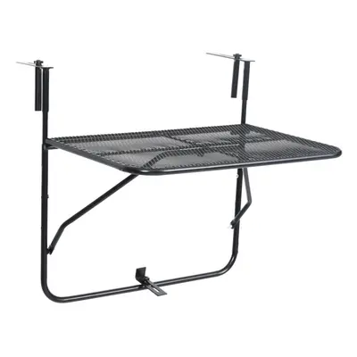 vidaXL Balcony Table Black Steel Folding Hanging Side Storage Rack Outdoor