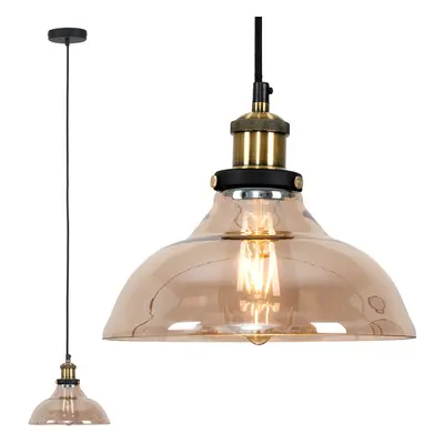 Industrial Black Gold Ceiling Light Pendant Amber Glass Tapered Shade