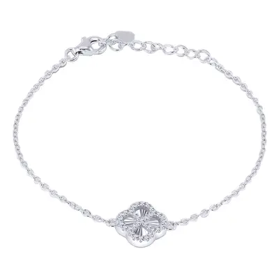 Jewelco London Sterling Silver CZ Diamond-cut Fluted Starburst Disc Clover Kiss Lucky Charm Brac