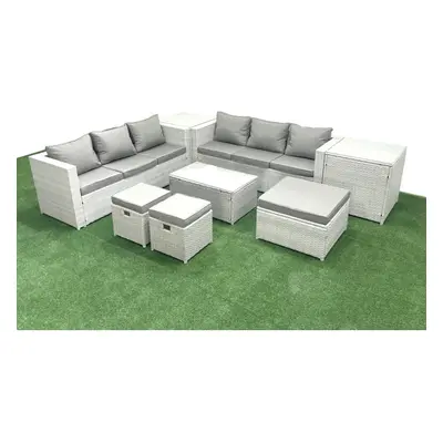 Fimous Garden Outdoor PE Rattan Furniture Set Seater Rattan Garden Sofa Set with Footstools Side