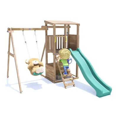 Climbing Frame - SquirrelFort Kids Single Swing Set Green Slide