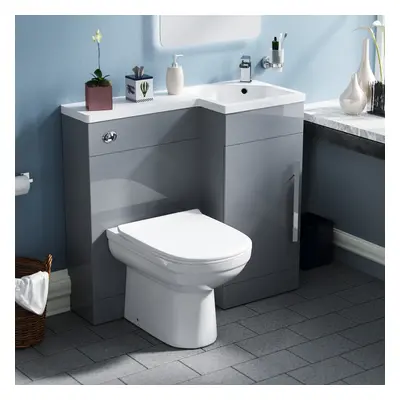 Debra Grey L-Shape RH Small 900mm Vanity Unit Toilet Furniture - Flat Pack