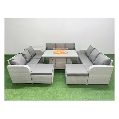 Fimous PE Rattan Lounge Sofa Set Seater Outdoor Garden Furniture Set with Firepit Dining Table S