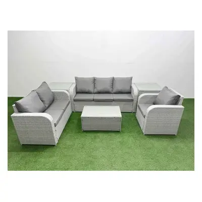 Fimous Patio PE Wicker Seater Outdoor Rattan Furniture Sofa Sets with Rectangular Coffee Table S