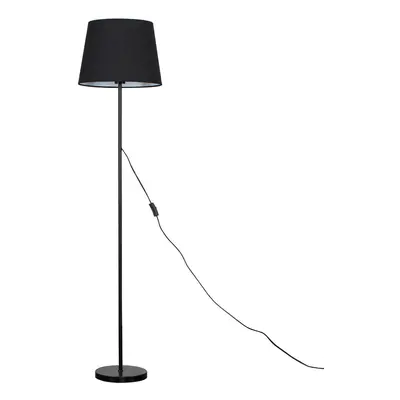 Modern Standard Floor Lamp in a Black Metal Finish with a Large Black Tapered Light Shade