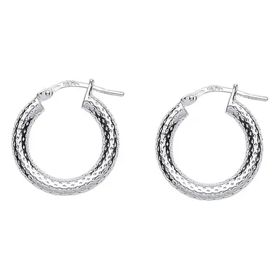 Jewelco London Ladies Sterling Silver Snake Skin Hoop Earrings 17mm 3mm - ER53