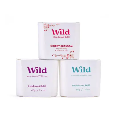 Wild - Natural Refillable Deodorant Variety Pack - Aluminium Free - Scents Include Fresh Cotton 