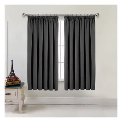 (Dark Grey , 90" x 90") Thermal Curtains Blackcout Pencil Pleat Curtain