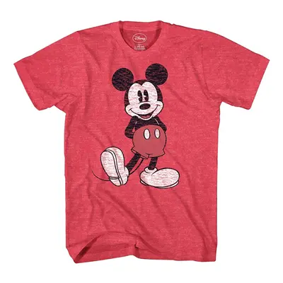 Disney Men's Full Size Mickey Mouse Distressed Look T-Shirt Red HTR