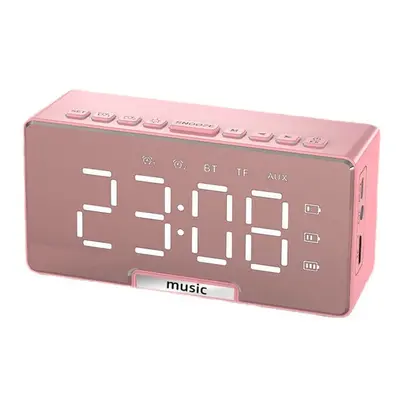 (Pink) LED Alarm Clock Speaker Luminous Multi-function Retro Bluetooth 5.0 Loudspeaker for Home 