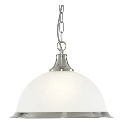 American Diner Ceiling Chain Pendant With Ribbed Opaque Glass