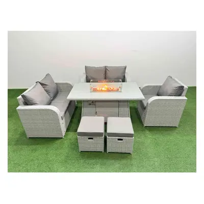 Fimous High Back Poly Rattan Garden Furniture Set with Reclining Chair Loveseat Sofa Firepit Din