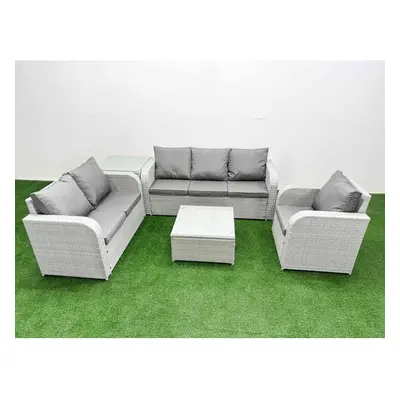 Fimous Patio PE Wicker Seater Outdoor Rattan Furniture Sofa Sets with Reclining Chair Loveseat S