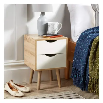 Bedside Cabinet Drawer Oak White Lamp Side Table Solid Wood Legs Scandi Style