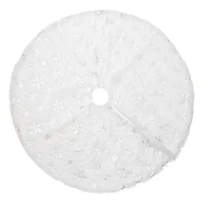 (90 cm, WHITE/SILVER SNOWFLAKES) CHRISTMAS VILLAGE Christmas Tree Skirt Base Plush Faux Fur Xmas