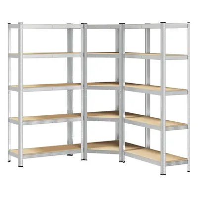 vidaXL Piece 5-Layer Shelves Set Silver Steel&Engineered Wood