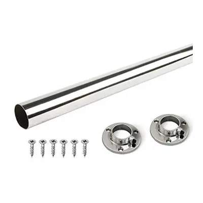 GTV Wardrobe Round Hanging Chrome Rail 25mm + End Supports in various sizes (1195mm)