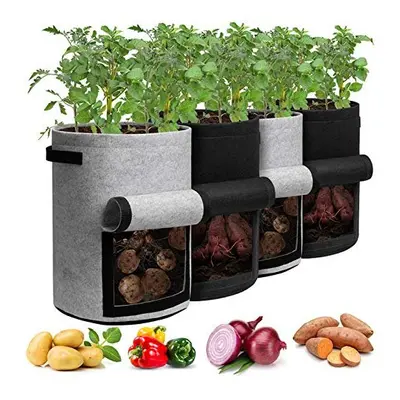 Homyhoo Potato Grow Bags with Flap Gallon, Pack Planter Pot with Handles and Harvest Window for 