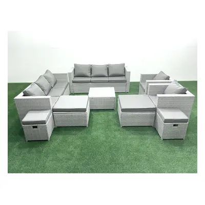 Fimous Garden Outdoor Furniture Set Seater Rattan Sofa Set with Footstools Light Grey Mixed