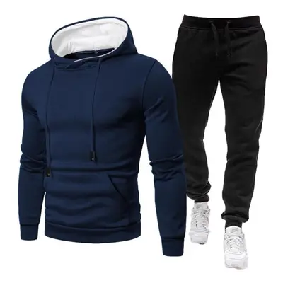 (navy blue, XXXL) Tracksuit Men Sets Winter Hoodies+pants Piece Set Mens Brand Joggers Sweatpant