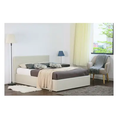 (5ft Kingsize, Cream) Chanel Linen Fabric Storage Ottoman Bed