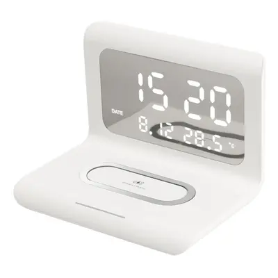 (White) 10W Wireless Charger Pad and Alarm Clock Thermometer