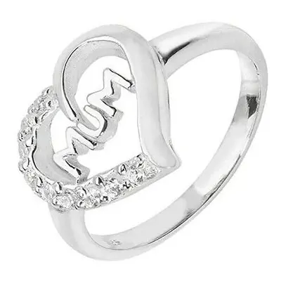 (R) Silver Heart Mum Ring Hallmarked Rhodium Finish Size J - R British Made