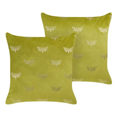 Set of Velvet Cushions Butterfly Pattern x cm Light Green YUZURI