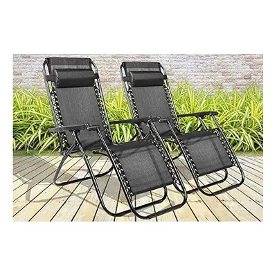 SET OF RECLINING SUN LOUNGER OUTDOOR GARDEN GRAVITY CHAIR RECLINER