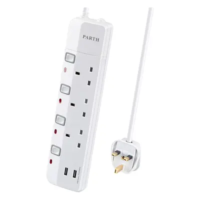 PARTH Protected Extension Lead with USB Slots Way 13A Multi Plug Sockets with USB Ports Power St