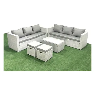 Fimous Garden Outdoor PE Rattan Furniture Set Seater Rattan Garden Sofa Set with Small Footstool