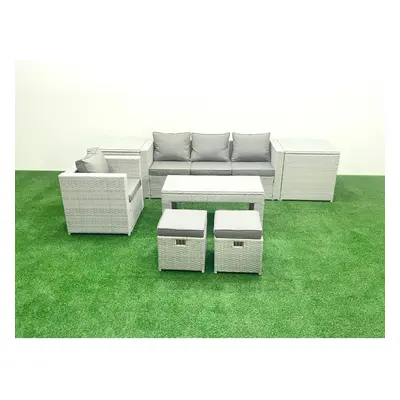 Fimous Rattan Garden Furniture Set Outdoor Lounger Sofa with Coffee Table Small Footstools Side 