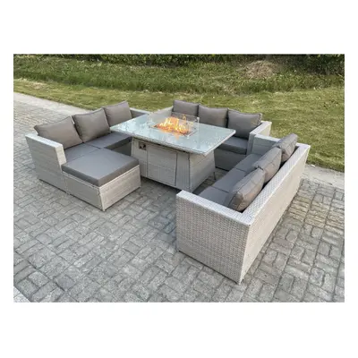 Fimous U Shape Lounge Sofa Dining Set With Gas Fire Pit Garden Furniture